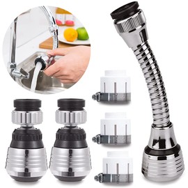 Pack of 3 Tap Aerator, Tap Extension, Tap Hose, Flexible Water Saving, 360° Swivel Stainless Steel Tap with Hose Extension, for Kitchen and Bathroom