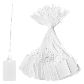 Vesaneae Pack of 100 White Price Tags, Gift Tags, Price Labels, Jewellery Display Labels, Writeable Paper Price Tags, Hanging Labels with String for Flea Market, Jewellery, Clothing