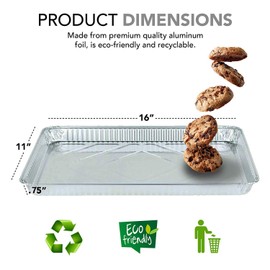 Stock Your Home Aluminum Pans - 15 Pack Disposable Aluminum Foil Trays - Reusable Nonstick Baking Sheets - 16 Inch x 11 Inch