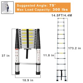 Telescoping Extension Ladder 14.5 FT, Folding Telescopic Aluminum Ladders, Lightweight Collapsible Ladder Step for RV Roof Attic Home, 330 LB Capacity (14.5 FT)