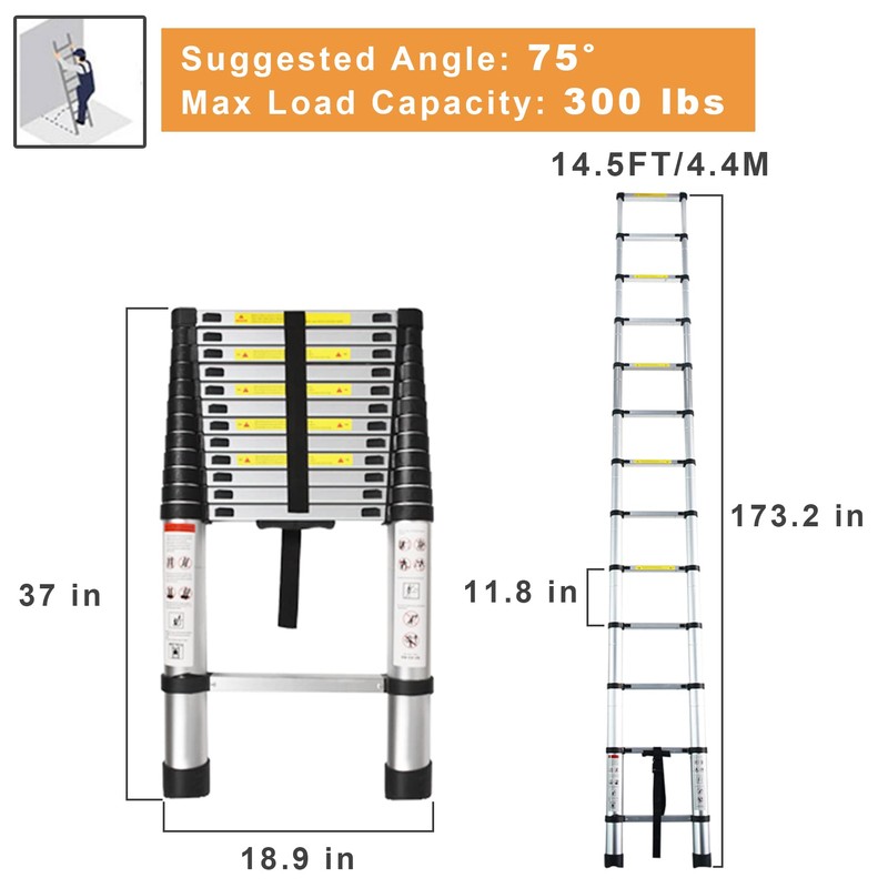 Telescoping Extension Ladder 14.5 FT, Folding Telescopic Aluminum Ladders, Lightweight