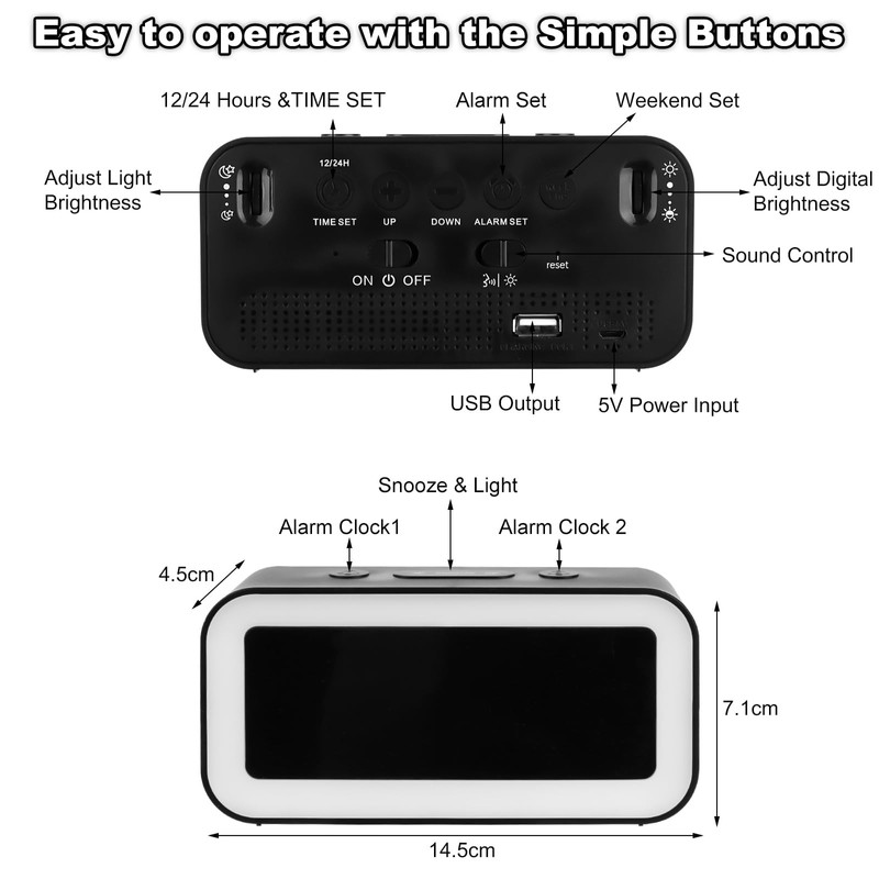 RISVOWO Smart Digital Alarm Clock for Children, Alarm Clock Digital