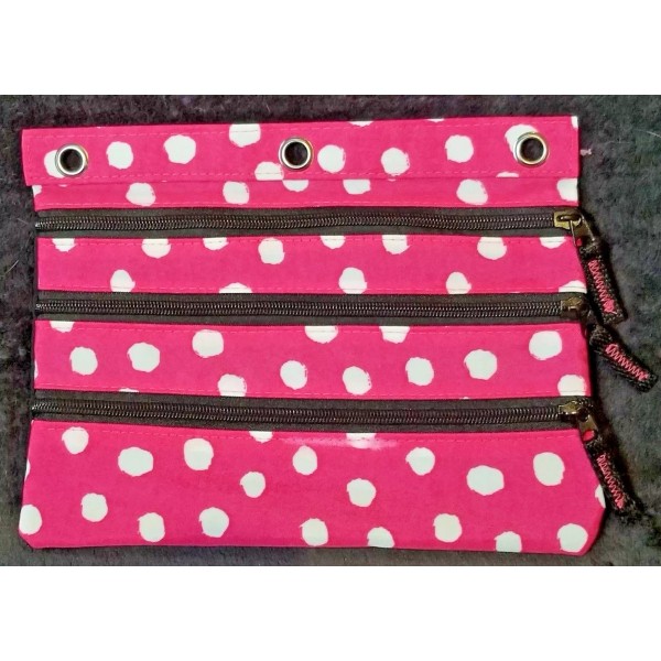 Unbranded Polka Dot Pencil Pouch Case 3 Compartment Ring Pen