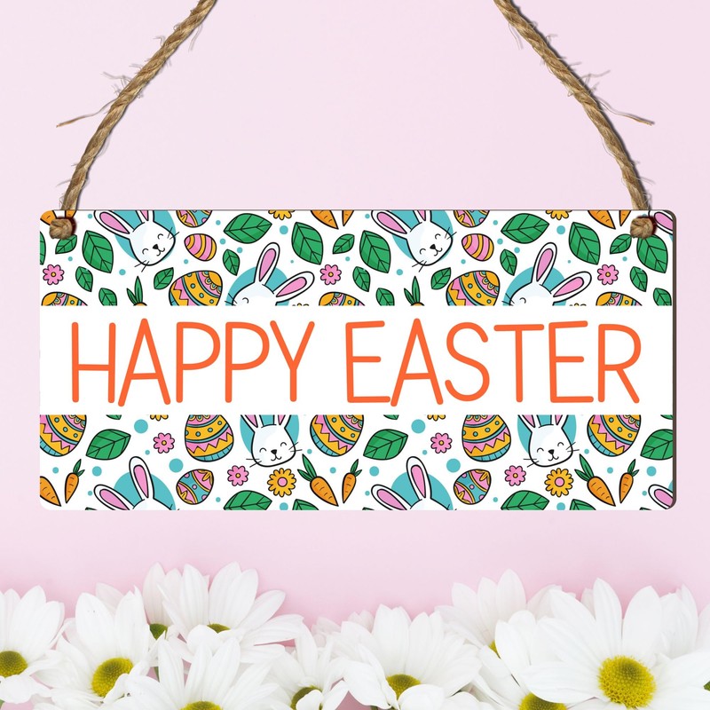 Happy Easter Vibrant Wooden Rectangle Plaque - Easter-Themed Decor for