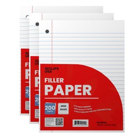 Notebook Paper, Loose Leaf Paper (3 Pack), Wide Ruled Paper, 10.5? x 8?, Filler Paper, 200 Sheets Per Pack, 60 gsm (3 Pack)