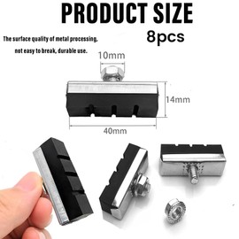 JOOTUEPO 4 Pairs Black Bike Brake Pads, Universal Bicycle Brake Rubber Pads Noise-free X-Type Brakes Blocks Cycle 40mm Vintage Bicycle Brakes Blocks with Hex Nuts and Spacer for Road Mountain Bikes