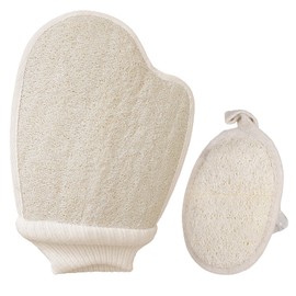 Exfoliating Gloves, Made with Natural Loofah, Body Scrub Glove 2Pcs, Bath SPA Exfoliating Mitts, Exfoliation Scrubbing Mitt, Dead Skin Remover Glove Deep Body Scrubber for Women and Men