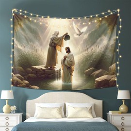 FAMEMBERPERS Divine Heart of Compassion Jesus Tapestry Holy baptism Savior Wall Art Hanging Christian Decor for Home, Dorm, Party Wall Indie Large Decor 60"x80"