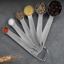 Merecho Stainless Steel Measuring Spoon, 6-Piece Dosing Spoon, Measuring Spoon Set, Measuring Spoons Coffee Spoons for Baking Measurements, Dry Rations and Liquid, 1/8 TSP 1/4 TSP 1/2 TSP 1 TSP 1/2 TBSP and 1 TBSP