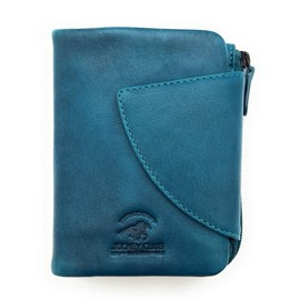 Compact Genuine Leather Wallet with RFID Protection, Outer Latch, Crushy Soft, petrol, Casual