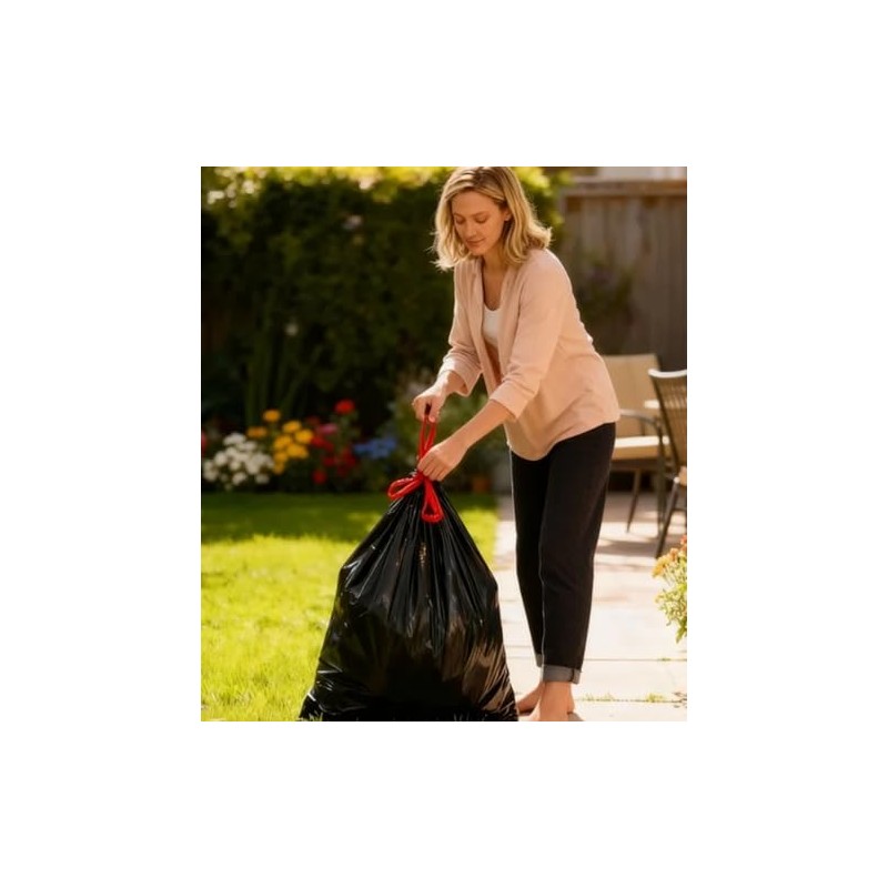 Black Bin Liners 35 L with Drawstring Pack of 50