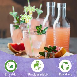 Ouliget Coconut Tree Shaped Disposable Straws,Beach Party Paper Stripe Straws,Disposable Drinking Straws Set for Valentine's Day Wedding Brithday New Year,40 Pieces