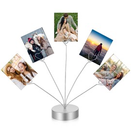Quilax Heart-Shaped Photo Holders for Tables, 5-Branch Picture Frame Clips Holde for Tables, Birthday Party Decor