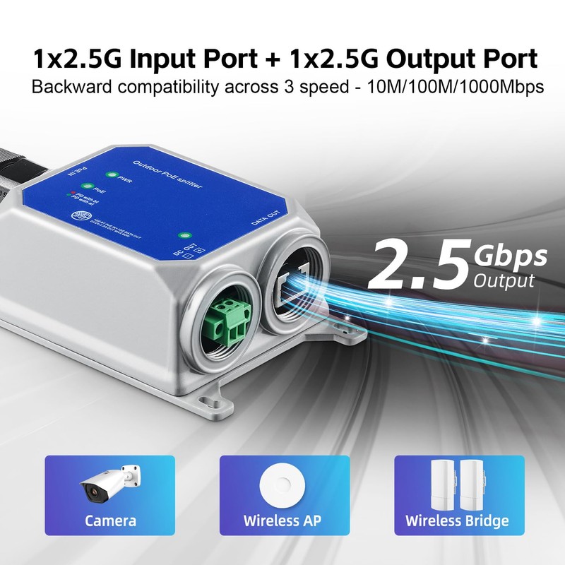 MokerLink IP67 Outdoor 2.5 Gigabit PoE Splitter, 10/100/1000/2500Mbps, IEEE 802.3
