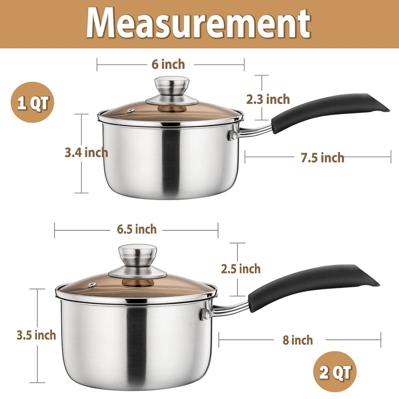 1 QT & 2 QT Saucepan with Lid Set, P&P