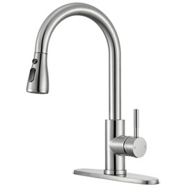 Kitchen Faucets with Pull Down Sprayer, Brushed Nickel High Arc Single Handle Stainless Steel Sink Faucet for 1 or 3 Hole, Ideal for Farmhouse RV Laundry Bar Camper & Commercial