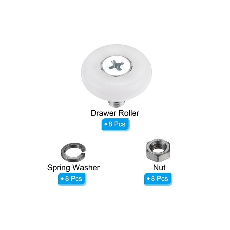 PATIKIL 25mm Drawer Rollers, 8 Set Nylon Positioning Pulleys Small