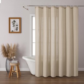 OWENIE Colin Linen Shower Curtain 78 Inch, Soft Boho Cotton Cloth Linen Texture Fabric Bathroom Shower Curtain with 12 Hooks, Hotel Spa Luxury, Machine Washable, Linen, 72x78 Inch