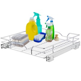 OCG Pull Out Cabinet Organizer (14.75" W x 17" D), Pull out Drawers, Cabinet Pull Out Shelves for Base Cabinet Organization in Kitchen Bathroom Pantry, Bottom Mount, Chrome Finish