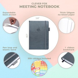Clever Fox Meeting Notebook – Work & Business Organizer with Notes & Action Items – Notepad for Project Management & Meetings, A5 (Silver Black)
