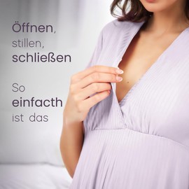 Nursing Nightdress, Birth Dress, 3-in-1 Breastfeeding, Hospital and Pregnancy, Soft and Breathable, purple