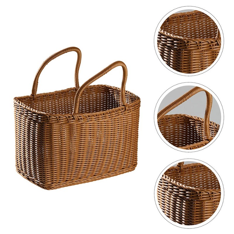 Sewroro Picnic Basket with Handles Handmade Plastic Woven Basket Multifunctional