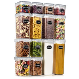 Wildone Airtight Food Storage Containers - BPA Free Cereal & Dry Food Storage Containers Set of 14 for Sugar, Flour, Snack, Baking Supplies, Grey Lid with 20 Chalkboard Labels & 1 Marker