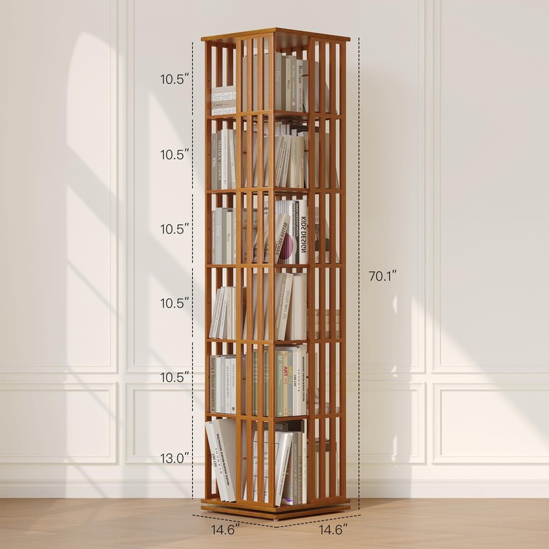 YOWOS Rotating Bookshelf Tower, 360 Display Spinning Bookcase, Bamboo Bookshelf