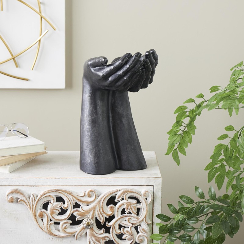 Deco 79 Polystone Hands Open Sculpture, 10" x 9" x