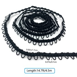 DHER Elastic Buttonhole Knitted Elastic 4.5 Metre Buttonhole Rope Women's Collar Elastic Buckle, Elastic Lace Buttonhole Decoration, Elastic Buttonhole (Black)