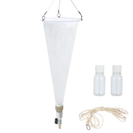 Plankton net; Water Quality Test Freshwater and Marine Aquatic Organisms Collection net; Equipped with 2 PE Bottles, 5 Meters of Cotton Rope, aperture64μm, Diameter 7.87 inches.
