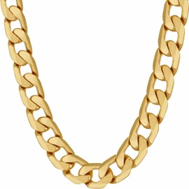 LIFETIME JEWELRY Beveled Cuban Link Curb Chain Necklaces 24k Real Gold Plated (3mm, 6mm & 9.5mm) (24 inches, 9.5mm, Gold)