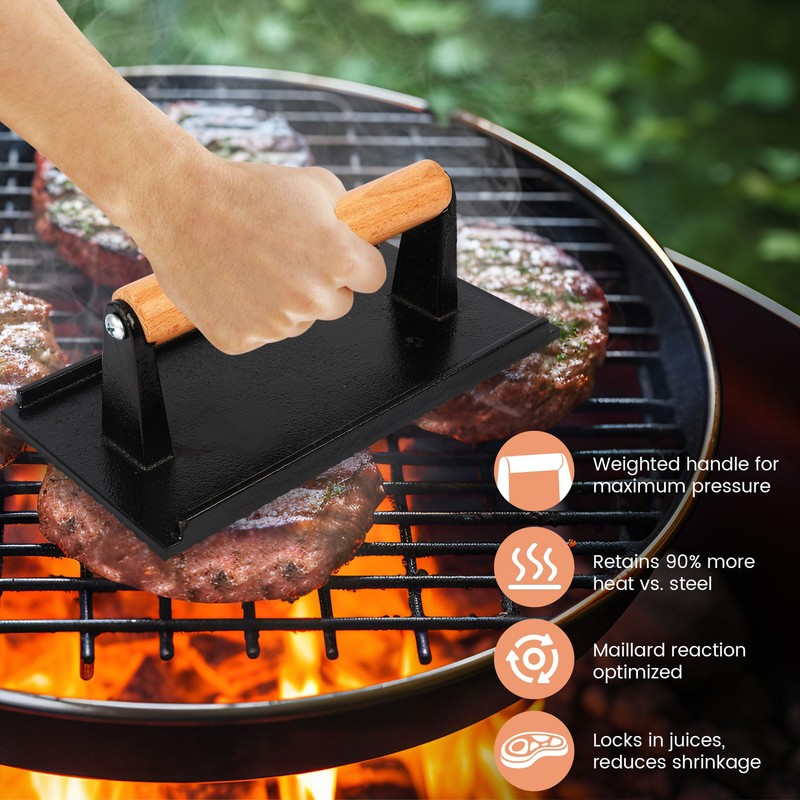 JENNY FRIDA Heavy Duty Cast Iron Burger Press - 7"