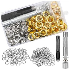 WANGCL 102PCS Grommet Kit with 100pcs Grommets Eyelets Kit 12mm and Punch Hole Tool and Fastened Tool for Tarpaulin Fabric Curtains and Craft Making