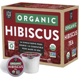 Organic Hibiscus Herbal Tea K-Cup Pods, 24 Pods by FGO - Compatible with Keurig - Naturally Caffeine-Free Tea, Premium Green Tea is USDA Organic, Non-GMO, & Recyclable