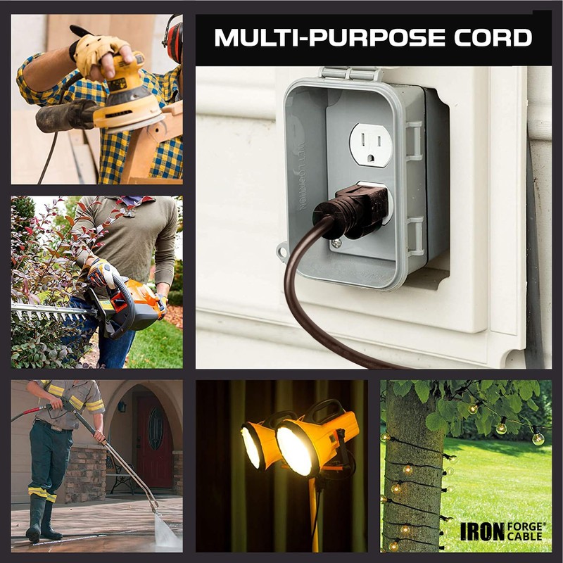 IRON FORGE Cable de extensión café para exteriores con interruptor