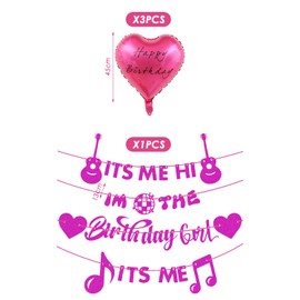 CVFRTT 1 Set Of Girl Birthday Banners And 3 Pieces Of Love Balloons, Aluminum Film Balloons, Birthday Party Supplies, Creative Party Decorations, Party Scene Layout