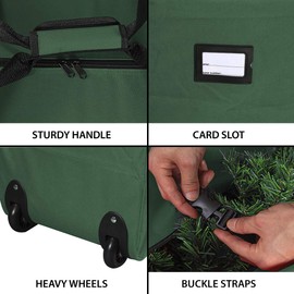 ProPik Rolling Christmas Tree Storage Bag, Fits Up to 7.5 Ft. Tall Disassembled Holiday Tree, 22" x 16" x 50", Large Heavy Duty Xmas Storage Container with 2 Wheels & Handles, 600D Oxford (Green)