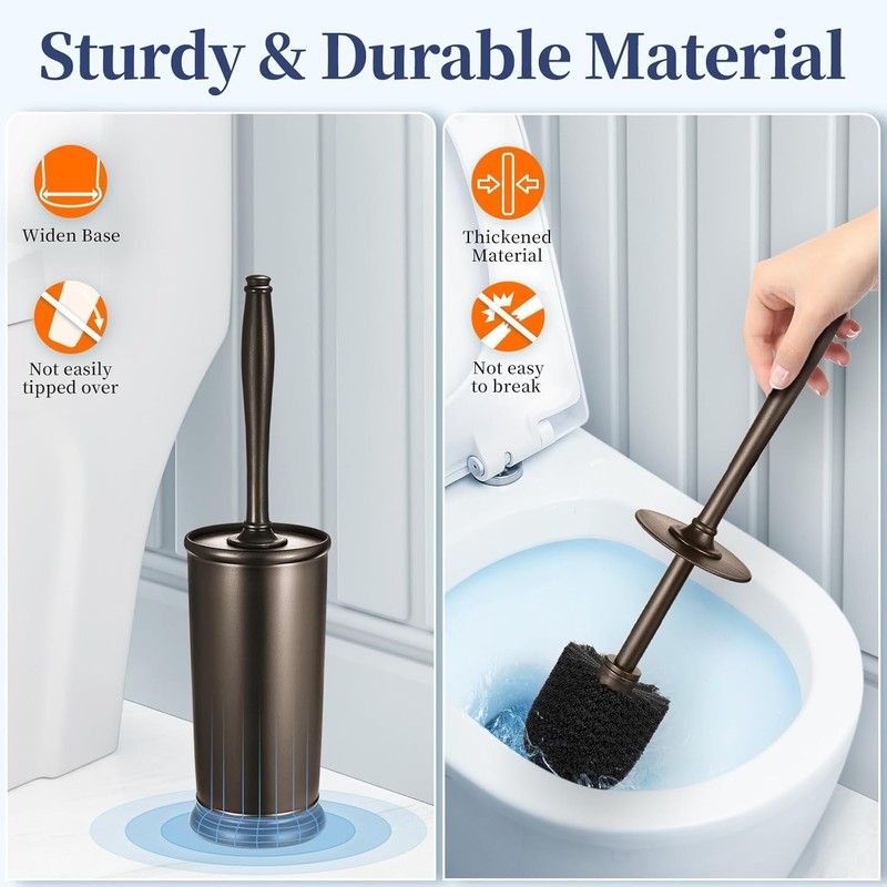 Toilet Bowl Brush Holder Set: Classic Round Bristle Head Deep