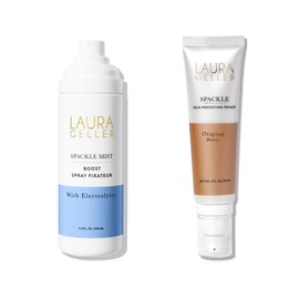 LAURA GELLER NEW YORK Prime-n-Set Duo: Spackle Primer + Spackle Mist Boost Setting Spray with Electrolytes (02 Bronze Glow + Electrolytes, 5.0 Fl Oz)