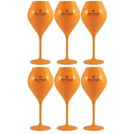 Veuve Clicquot Orange Acrylic Champagne Flute Goblets x 6 New