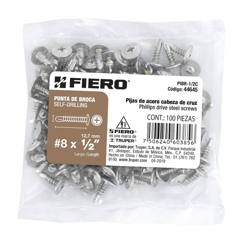 Fiero PIBR-1/2C, Bolsa con 100 pijas cabeza cruz punta de