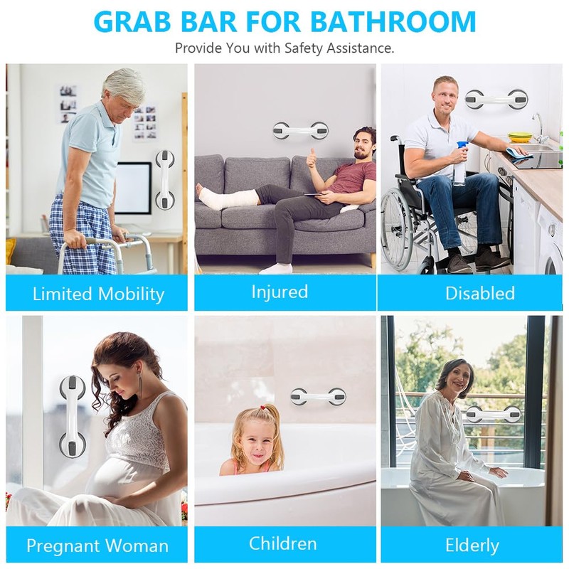 ACWOO Grab Handles for Seniors, 2 Piece Shower Handle, Suction