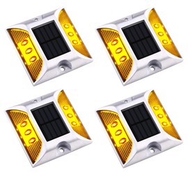 Aolyty Solar Driveway Dock Lights, IP68 Waterproof Solar Deck Light Outdoor Warning Step Lights Reflective Road Marker for Sidewalk Stair Garden Pathway Walkway (4 Pack, Yellow)