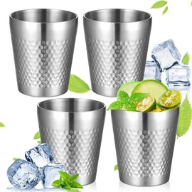 BORDEAG Pack of 4 Stainless Steel Cups, 300 ml Stainless Steel Water Cups, Stainless Steel Drinking Cups, Stackable Metal Cups Without Handle for Home, Office, Party, Outdoor (Silver)