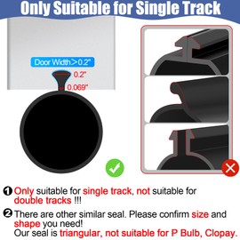 20FT Garage Door Seals Bottom Rubber, 0.2" Triangle Weather Stripping Seals for Single Track Weatherproofing Threshold Replacement Strip Fits 20FT Wide or Smaller Doors, Black