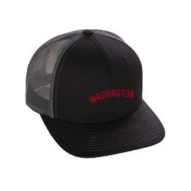 Daxton USA Cities Trucker Mesh Structured Hat Mid Profile Snapback Cap - Washington Black Charcoal Red