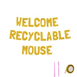 Meowoo Cheerful Welcome Party Decoration, 7.7-Inch Large Letters Glittery Gold Banner, Easy-to-Assemble Design for Recyclable Fun Mouse Theme, No Sliding Letters Supplies