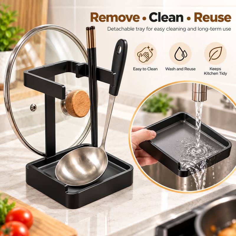 Pot Lid & Spoon Holder for Kitchen – U-Shaped Open-Top