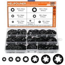 HELIFOUNER 320 Pieces 7 Sizes Internal Tooth Star Lock Washers, Quick Speed Locking Washers, Push Nuts, Speed Clips Retaining Clips Fasteners Assortment Kit